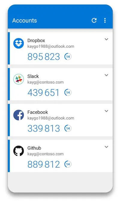 Authenticator app showing rotating security codes as part of a two-factor login setup